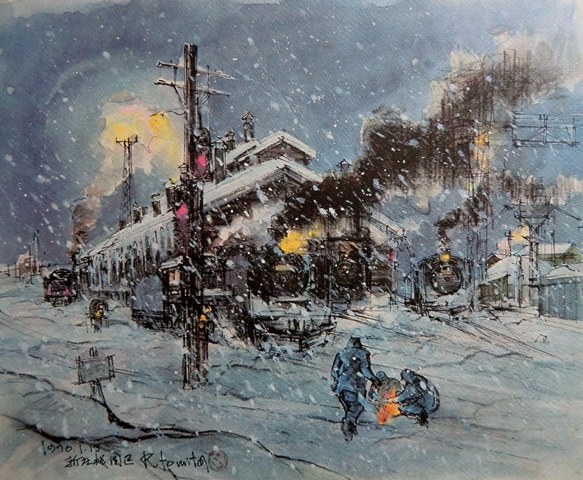 SL列車　新庄駅　機関区